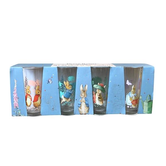 Beatrix Potter Peter Rabbit Glass Tumblers 16oz Set of 4 Spring Floral NEW - Picture 15 of 15